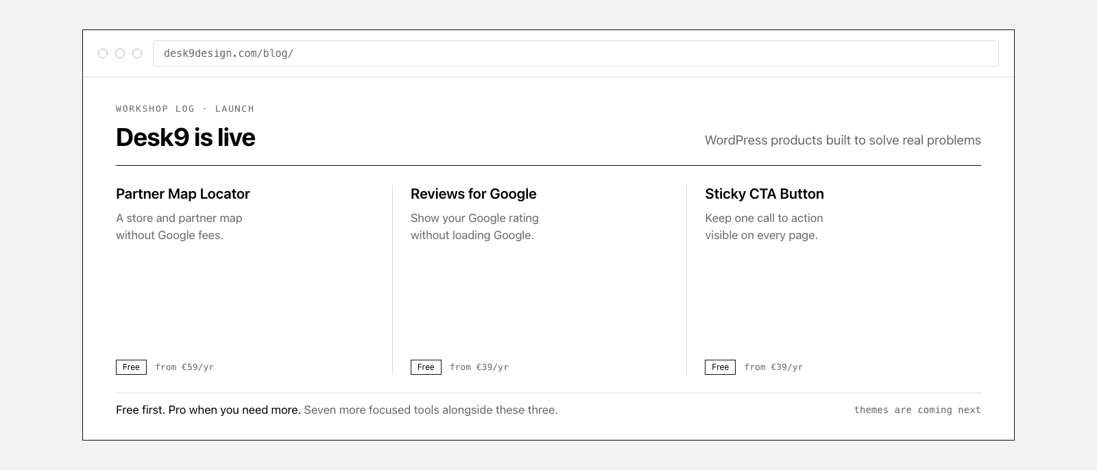 Launch card with Partner Map Locator, Reviews for Google and Sticky CTA Button, each with a free tier and a price.